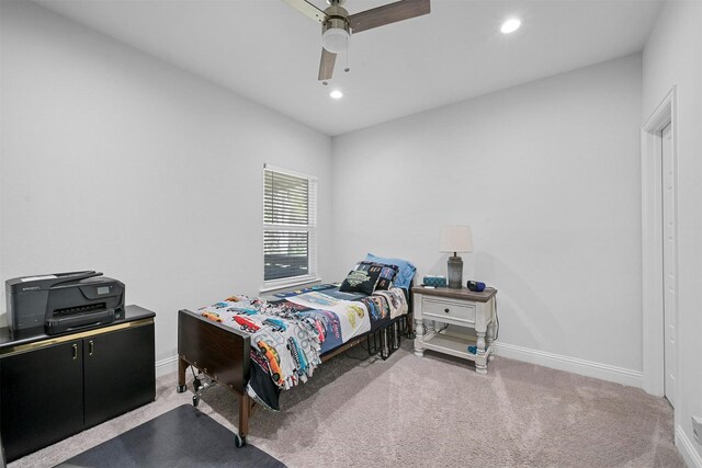 3025 S College Blvd, Denison, TX 75020 - carpeted bedroom with baseboards, ceiling fan, and recessed lighting