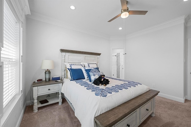 3025 S College Blvd, Denison, TX 75020 - bedroom with carpet floors, crown molding, baseboards, and recessed lighting