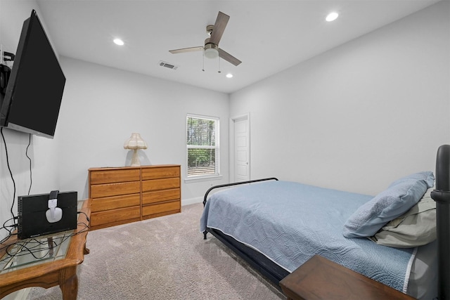 3025 S College Blvd, Denison, TX 75020 - bedroom with a ceiling fan, carpet floors, recessed lighting, and visible vents
