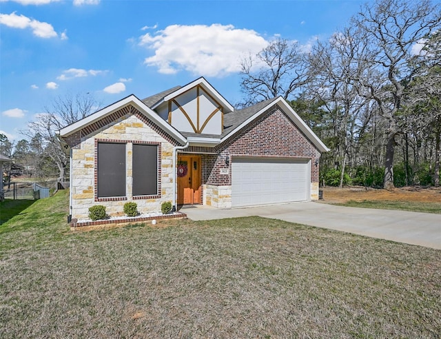 3025 S College Blvd, Denison, TX 75020 - view of front of property with driveway, stone siding, brick siding, a front lawn, and a garage
