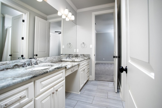7603 Timber Trl, Tyler, TX 75703 - bathroom featuring double vanity, baseboards, and ornamental molding