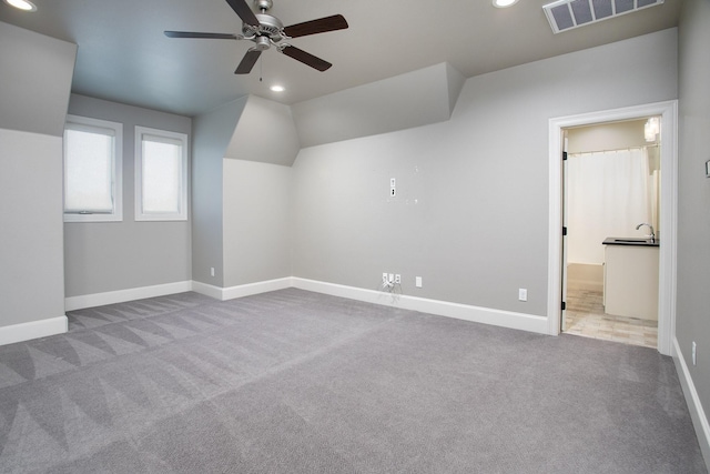 7603 Timber Trl, Tyler, TX 75703 - bonus room with recessed lighting, a ceiling fan, carpet, baseboards, and lofted ceiling
