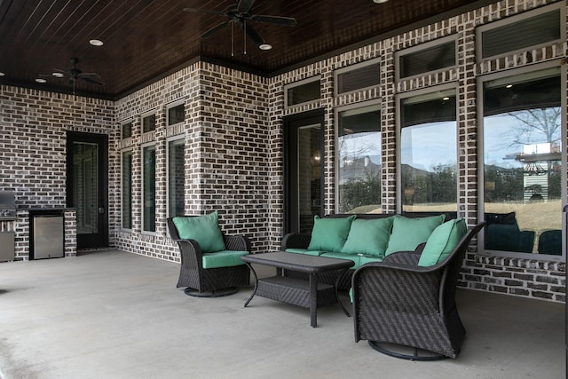 7603 Timber Trl, Tyler, TX 75703 - view of patio / terrace featuring ceiling fan, an outdoor hangout area, and grilling area