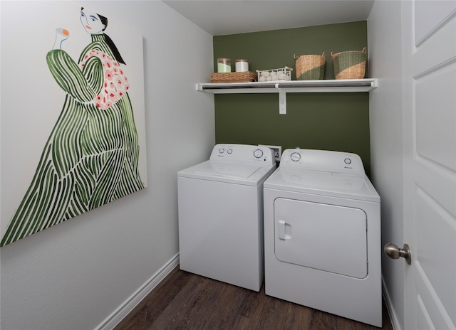 5021 Cervinae Rd, Fort Worth, TX 76036 - clothes washing area with separate washer and dryer, dark wood-type flooring, and baseboards