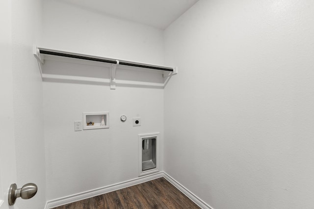 5021 Cervinae Rd, Fort Worth, TX 76036 - laundry room with hookup for a washing machine, gas dryer hookup, hookup for an electric dryer, baseboards, and dark wood-style flooring