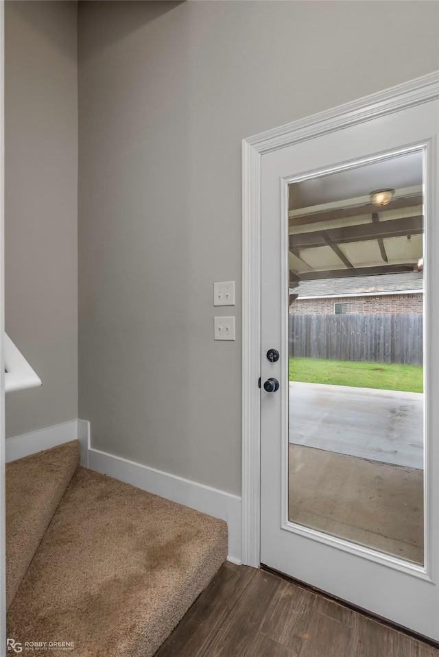 918 Hackberry Dr, Bossier City, LA 71111 - entryway with stairway, baseboards, and wood finished floors