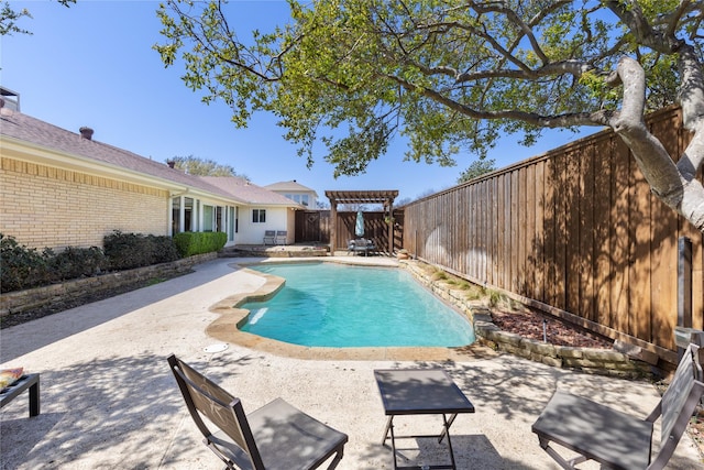 view of pool featuring a patio, a fenced backyard, and a fenced in pool