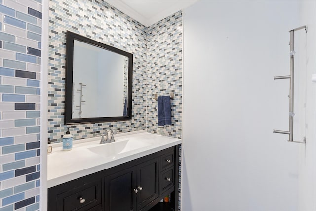 bathroom featuring vanity and decorative backsplash