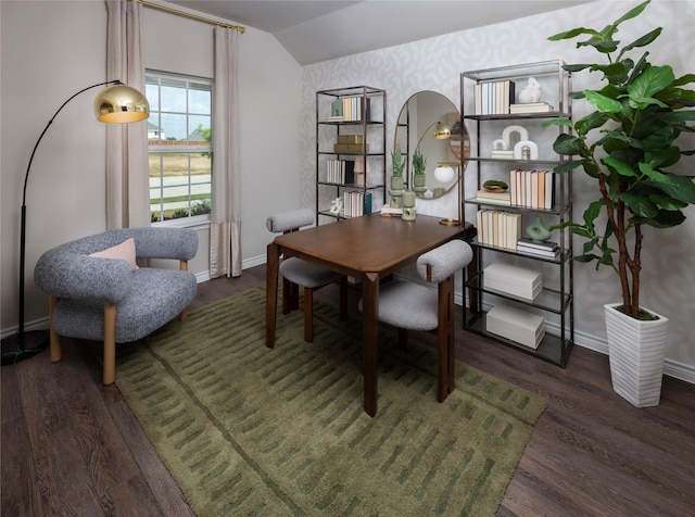 5056 Cervinae Rd, Fort Worth, TX 76036 - dining space with wood finished floors, baseboards, and vaulted ceiling