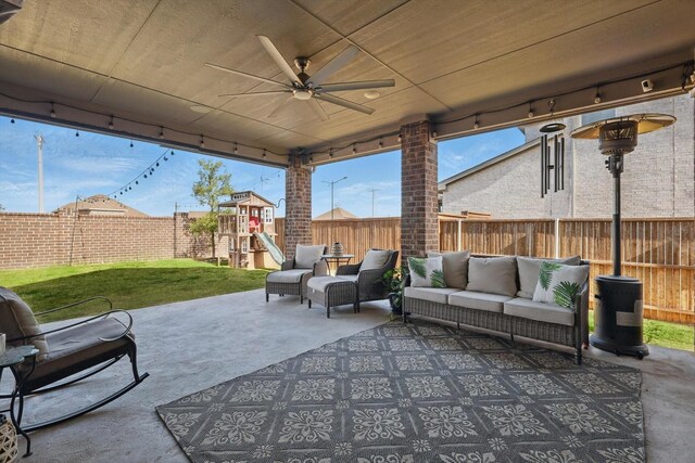 4529 Tolkien Ave, Celina, TX 76227 - view of patio featuring a playground, outdoor lounge area, and a ceiling fan
