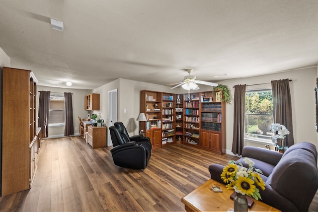 4167 Prairie Meadow Ct, Fort Worth, TX 76244 - living area with dark wood-style flooring and a ceiling fan