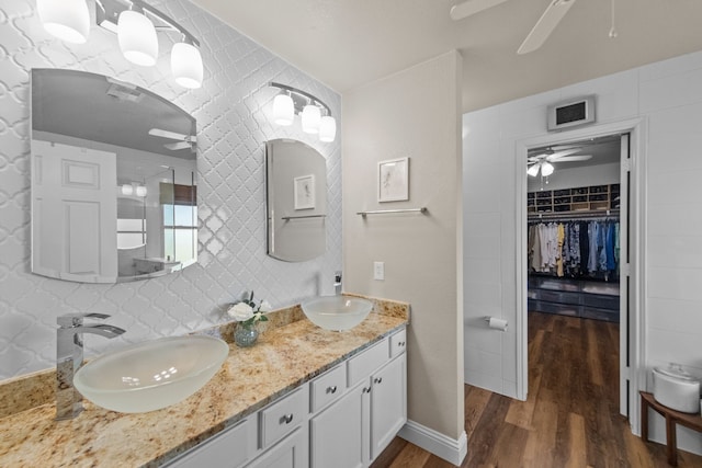 4167 Prairie Meadow Ct, Fort Worth, TX 76244 - full bath featuring a ceiling fan, wood finished floors, double vanity, and a spacious closet