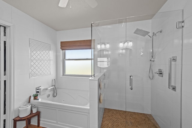 4167 Prairie Meadow Ct, Fort Worth, TX 76244 - full bath with a jetted tub, a stall shower, and a ceiling fan