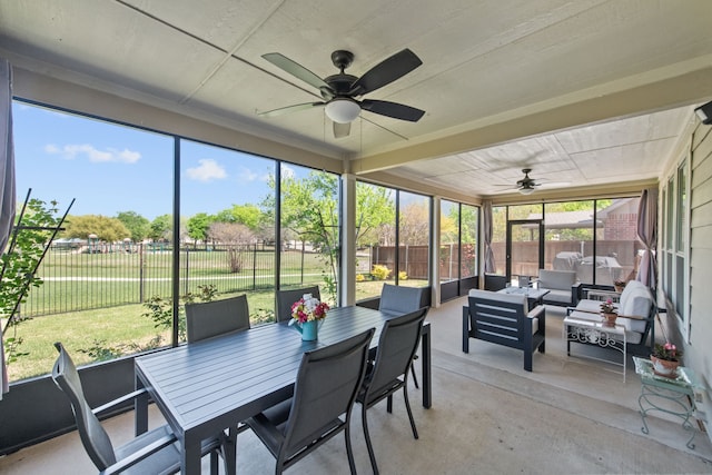4167 Prairie Meadow Ct, Fort Worth, TX 76244 - sunroom / solarium with a ceiling fan, an outdoor hangout area, and outdoor dining space