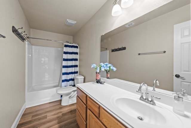 4167 Prairie Meadow Ct, Fort Worth, TX 76244 - full bathroom with toilet, wood finished floors, vanity, and shower / tub combo with curtain