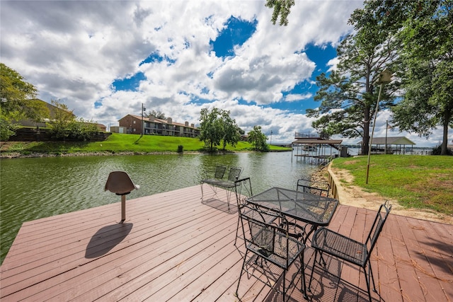 dock area with a water view