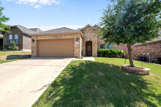 11317 Denet Creek Ln, Fort Worth, TX 76108 - view of front facade with a garage, brick siding, a front yard, and concrete driveway
