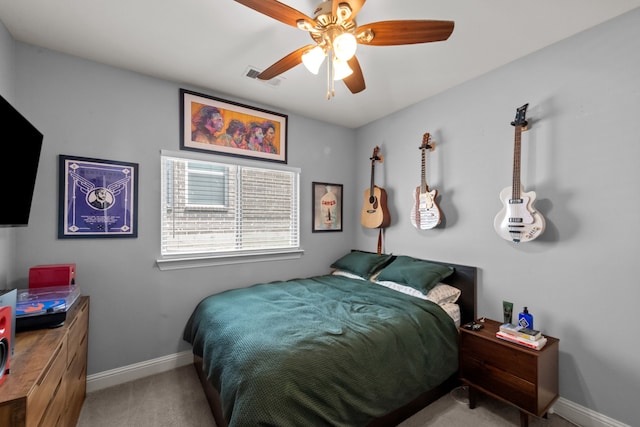 11317 Denet Creek Ln, Fort Worth, TX 76108 - bedroom with baseboards, visible vents, carpet floors, and ceiling fan