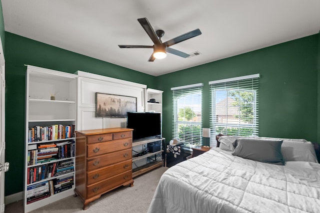 11317 Denet Creek Ln, Fort Worth, TX 76108 - bedroom with visible vents, a ceiling fan, and light carpet