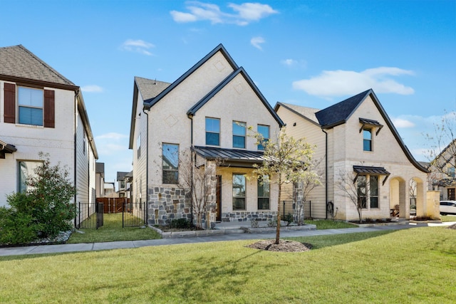 4126 Hap Arnold Mews, Frisco, TX 75034 - rear view of property with a gate, fence, a yard, and stone siding