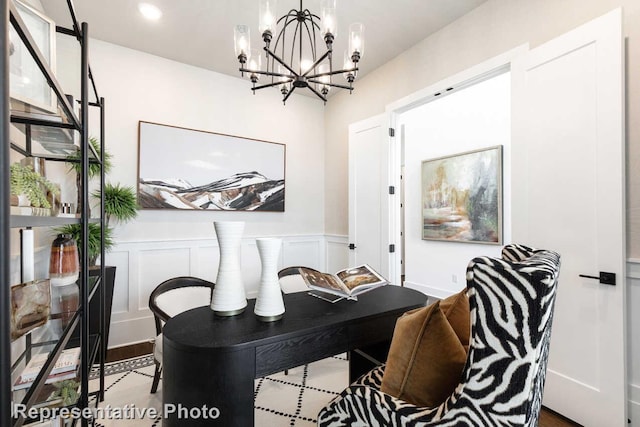 2352 Flora Dr, Mclendon Chisholm, TX 75032 - office with a chandelier, wainscoting, a decorative wall, and recessed lighting