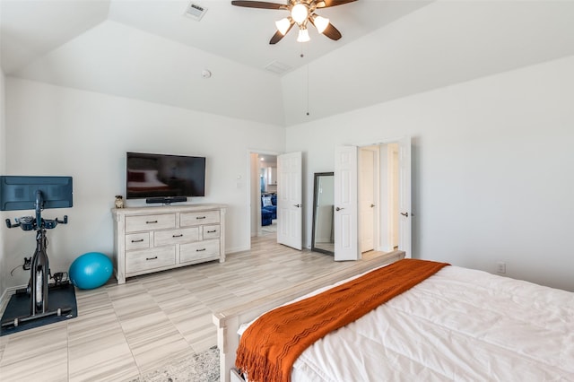 3721 Homeplace Dr, Celina, TX 75009 - bedroom featuring high vaulted ceiling and ceiling fan