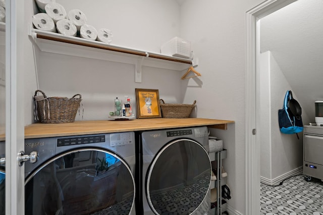 3640 Sevilla Dr, Frisco, TX 75034 - laundry room with washer and clothes dryer and tile patterned floors