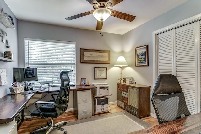 9705 Twin Creek Dr, Dallas, TX 75228 - office area with light wood-style floors and a ceiling fan