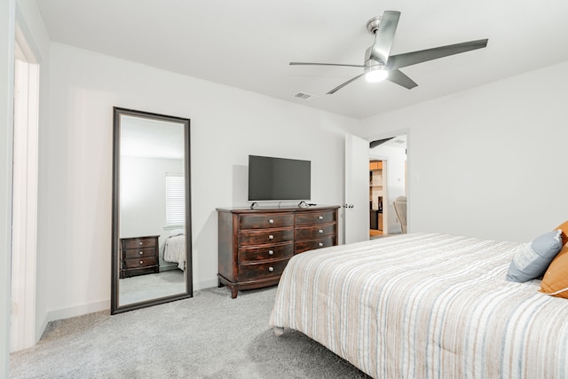 329 W Ferndale Ln, Grand Prairie, TX 75052 - bedroom featuring ceiling fan, baseboards, light colored carpet, and visible vents