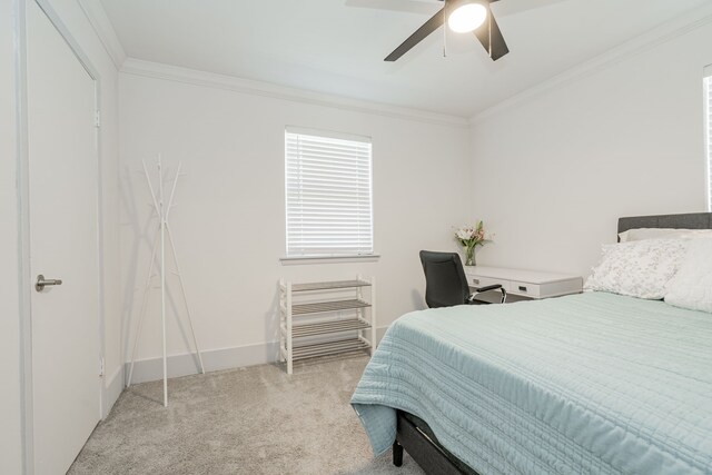 329 W Ferndale Ln, Grand Prairie, TX 75052 - bedroom with carpet, baseboards, ceiling fan, and crown molding