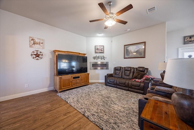 4711 Bering Dr, Sanger, TX 76266 - living room with wood finished floors, baseboards, and ceiling fan