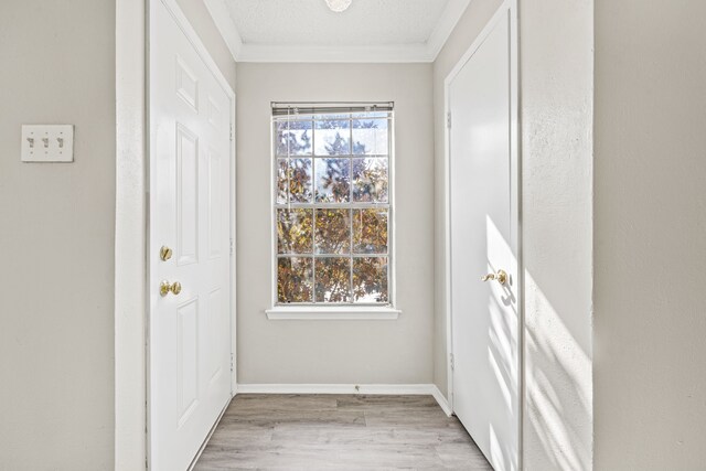5300 Keller Springs Rd Unit 2044, Dallas, TX 75248 - doorway featuring light wood-style floors, baseboards, crown molding, and a healthy amount of sunlight