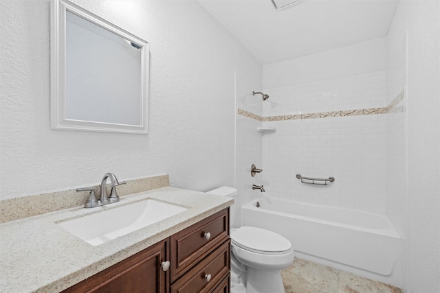 4629 Cripple Creek Rd, Haltom City, TX 76137 - full bathroom featuring vanity, a textured wall, bathtub / shower combination, and toilet