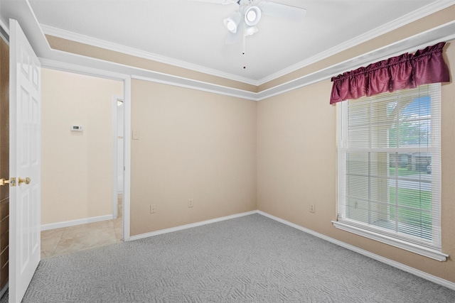 4629 Cripple Creek Rd, Haltom City, TX 76137 - carpeted spare room featuring crown molding, baseboards, and ceiling fan