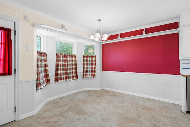 4629 Cripple Creek Rd, Haltom City, TX 76137 - unfurnished room featuring crown molding, an inviting chandelier, and wainscoting
