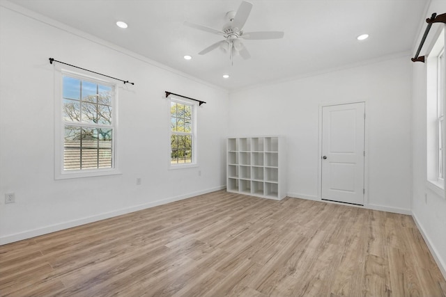 3905 Dashiell Dr, Flower Mound, TX 75022 - unfurnished room featuring crown molding, light wood-style flooring, ceiling fan, recessed lighting, and baseboards