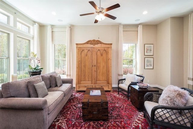 3703 Panalero Ln, Dallas, TX 75209 - living area featuring a ceiling fan, recessed lighting, and wood finished floors