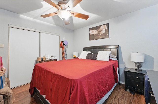 3217 Whatley Dr, Garland, TX 75043 - bedroom featuring wood finished floors, ceiling fan, and a closet