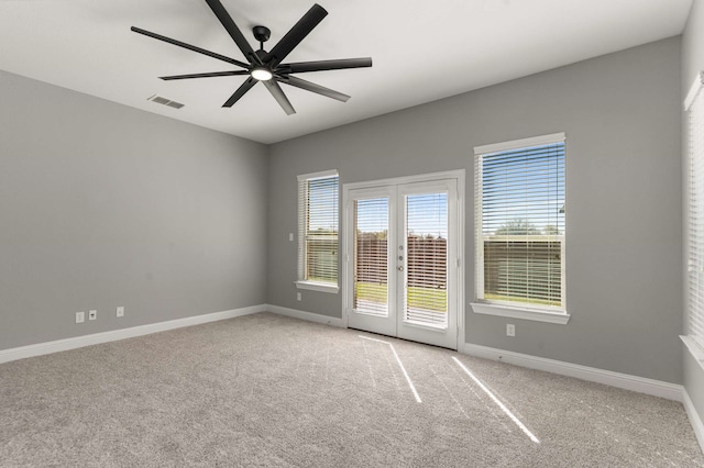 7813 Saint Clair Dr, Mckinney, TX 75071 - spare room with light carpet, baseboards, visible vents, and ceiling fan
