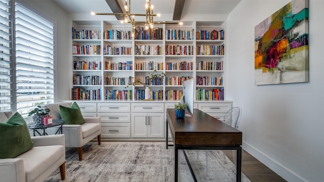 6023 Manderlay Dr, Frisco, TX 75034 - office with a chandelier, light wood-type flooring, and baseboards