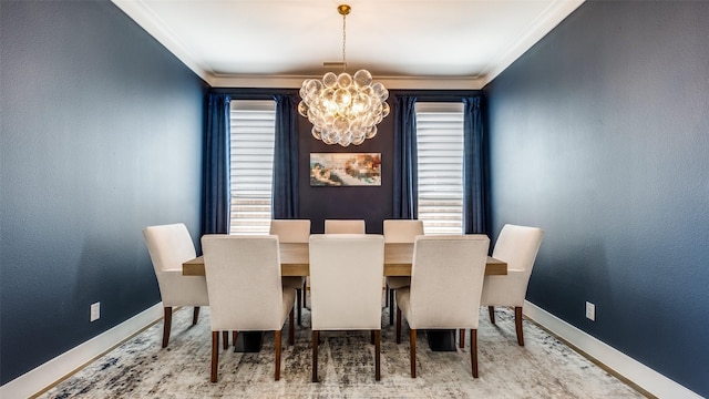 6023 Manderlay Dr, Frisco, TX 75034 - dining room with a chandelier, baseboards, and ornamental molding