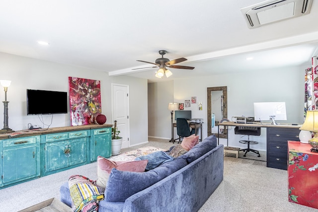 1125 Old Airport Rd, Weatherford, TX 76087 - living area featuring light colored carpet, visible vents, ceiling fan, and baseboards