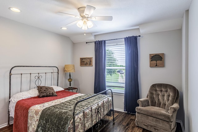 1125 Old Airport Rd, Weatherford, TX 76087 - bedroom featuring baseboards, dark wood-style floors, recessed lighting, and ceiling fan