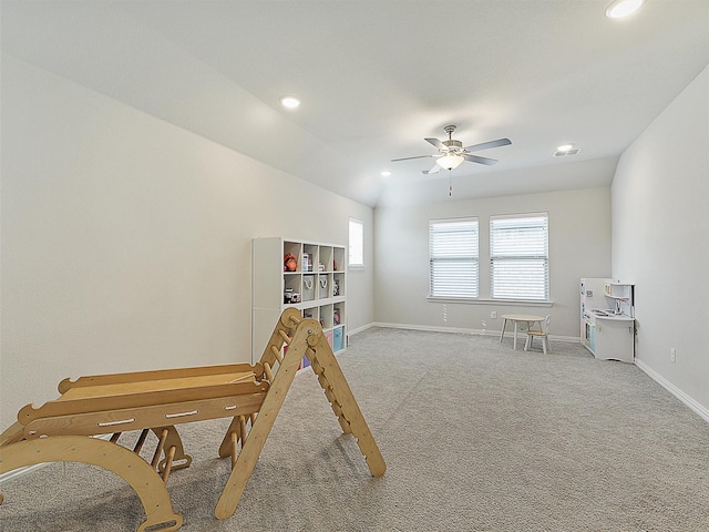 5024 Wilder Ave, Celina, TX 76227 - game room with a ceiling fan, baseboards, light carpet, and recessed lighting
