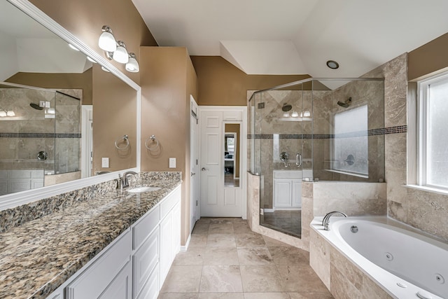 5440 Sycamore Dr, Midlothian, TX 76065 - bathroom featuring a whirlpool tub, a shower stall, vanity, and tile patterned flooring