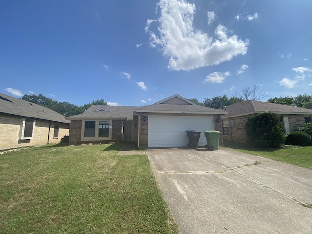4220 Staghorn Cir N, Fort Worth, TX 76137 - ranch-style house with concrete driveway, brick siding, a front lawn, and an attached garage