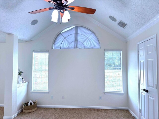 2212 Remmington Dr, Flower Mound, TX 75028 - unfurnished room featuring lofted ceiling, a ceiling fan, carpet, a textured ceiling, and baseboards