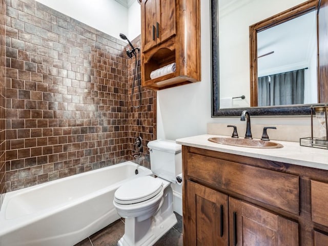 full bath featuring bathing tub / shower combination, toilet, and vanity