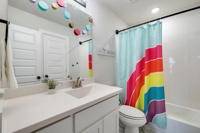1030 Lone Grove Ln, Prosper, TX 75078 - full bathroom with recessed lighting, vanity, toilet, and shower / tub combo