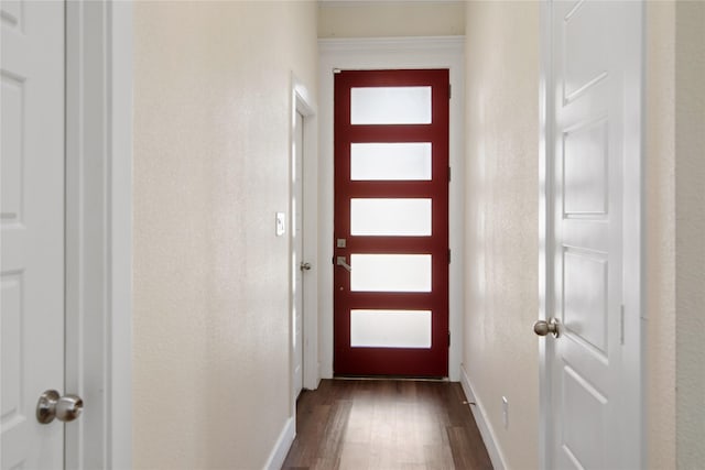 entryway featuring baseboards and dark wood-style floors